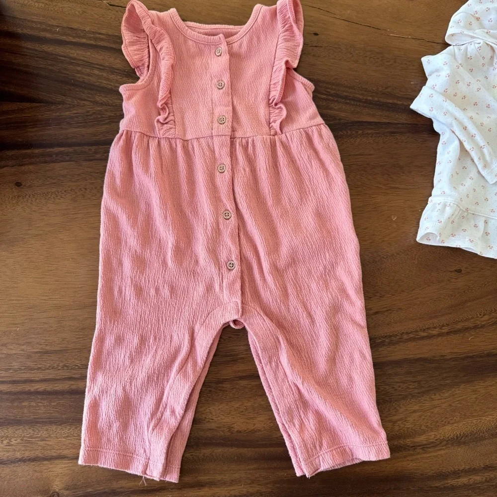 Carter’s Cotton Pink Ruffled Jumpsuit and White Floral Hoodie Set 9M